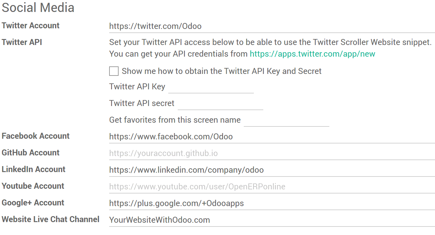 Integration of social networks in odoo