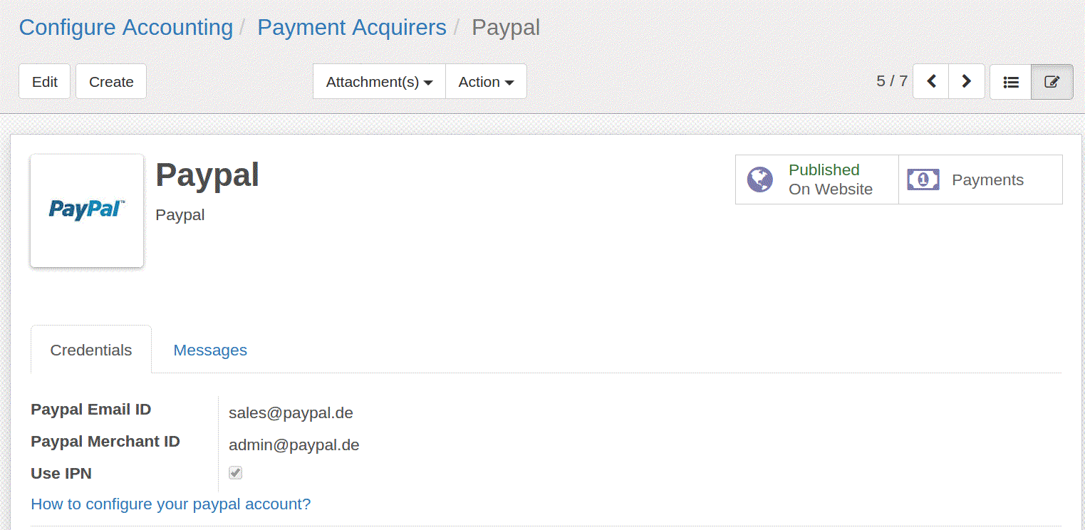 online payment with PayPal in odool