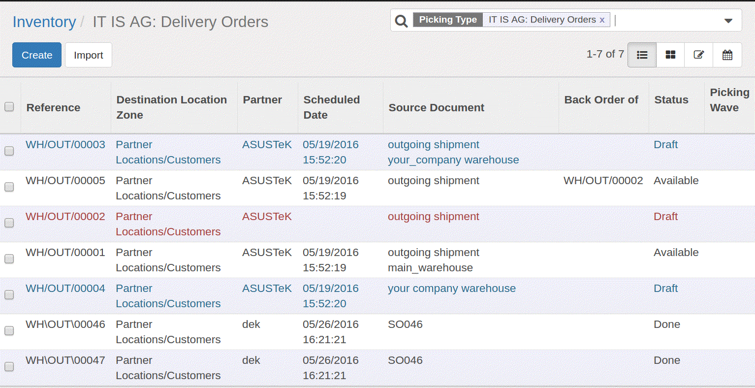 delivery orders of stocks in odoo
