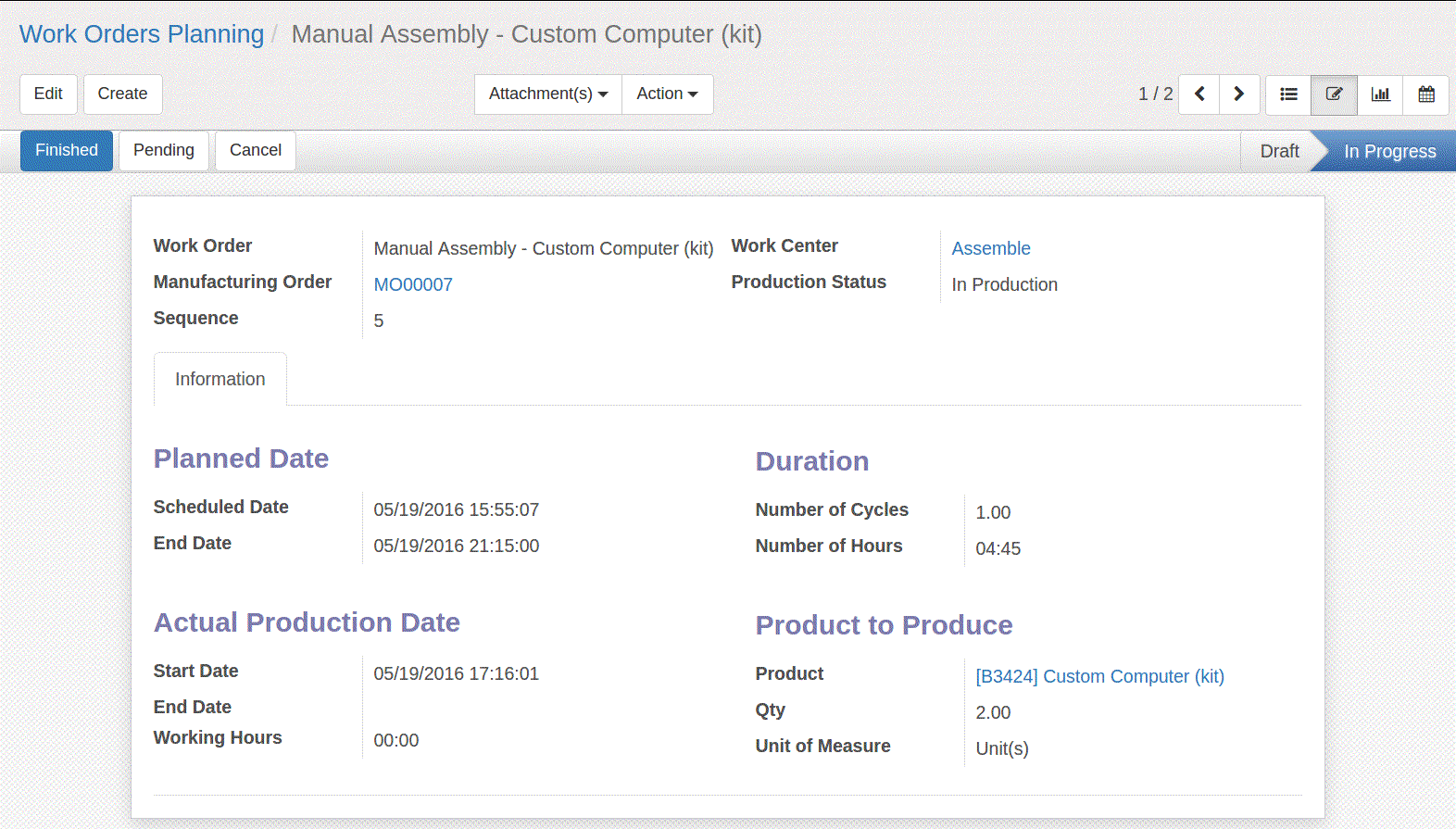 work orders planning in odoo